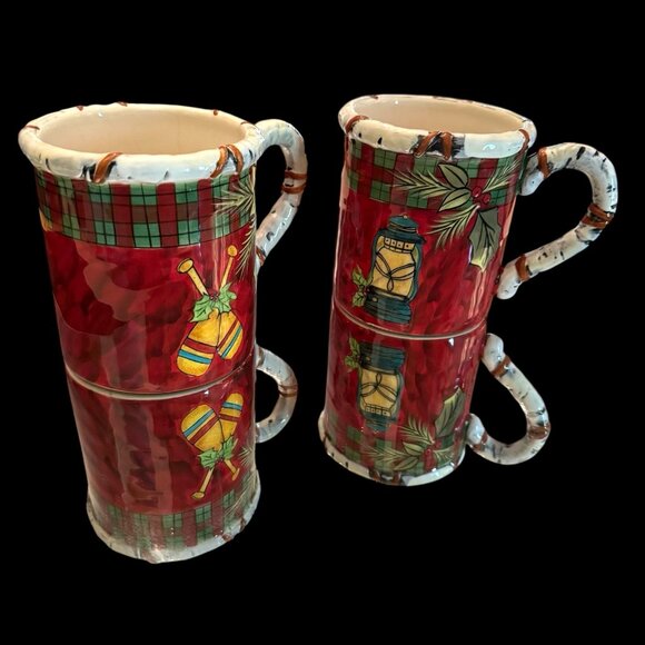 Vintage Susan Winget Holiday Lodge Mugs 4.5 “ Tall 16 Oz Capacity Set Of Two - Picture 10 of 13